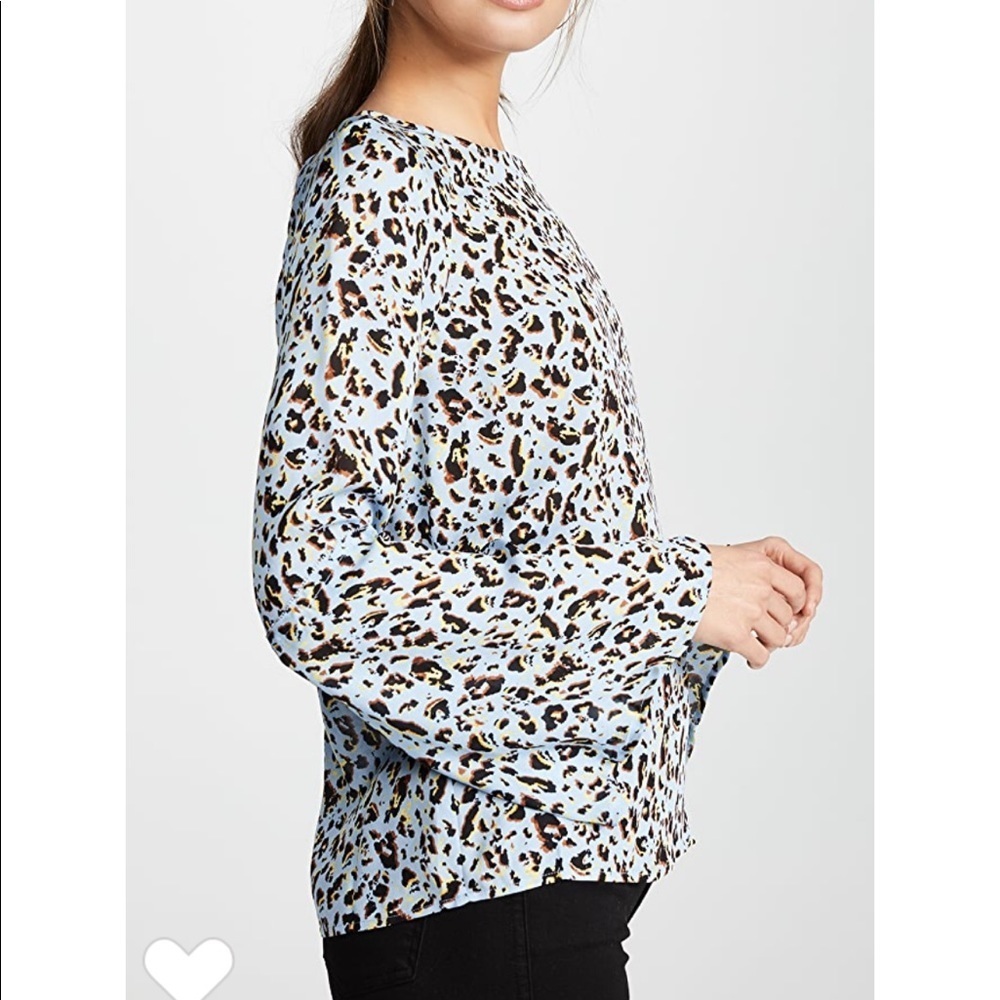 L’Agence Dylan Blue Leopard Print Silk Blouse